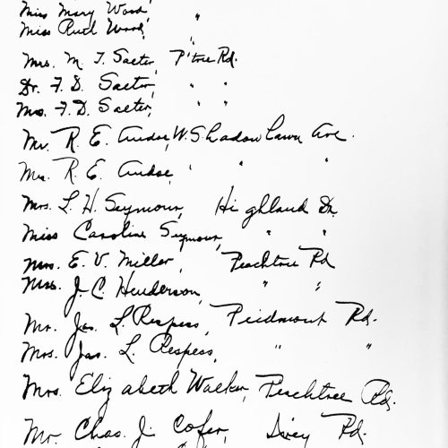 The signatures of the founding members of Peachtree Road UMC.